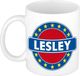 Bellatio Decorations Lesley voornaam koffiemok beker wit/blauw 300 ml