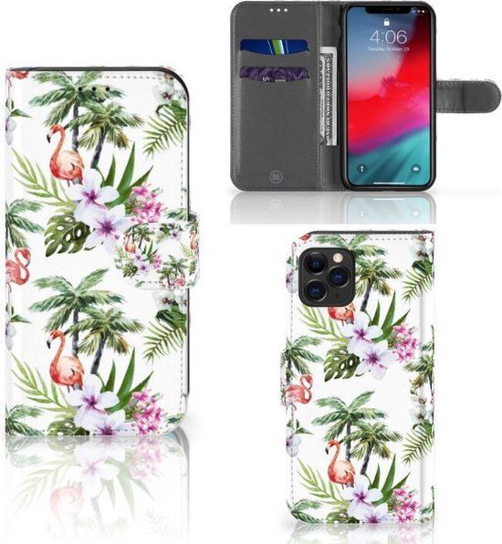 B2Ctelecom iPhone 11 Pro Hoesje - Book Case - 3 Pasjes - Flamingo Palms - Wit