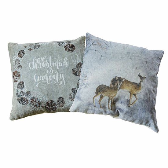 LOBERON Kussenhoes set van 2 Christmas is coming crème/grijs