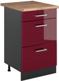 Vicco Keukenonderkast R-Line, Rode hoogglans/Antraciet, 50 cm goudkleurig eiken werkblad