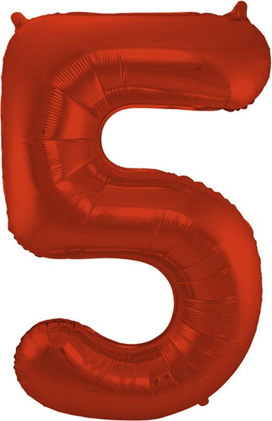 Folat - Folieballon Cijfer 5 Rood Metallic Mat - 86 cm