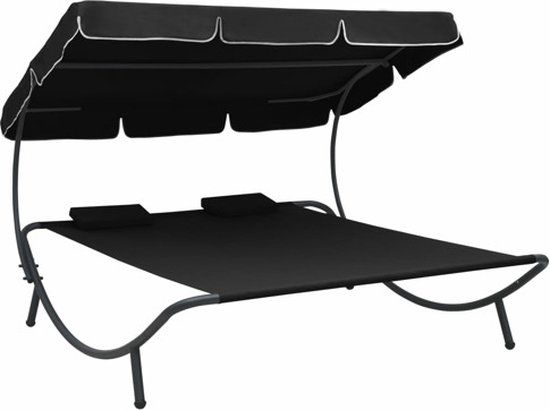 vidaXL Loungebed met luifel en kussens zwart