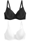 Next - Dames - Set van 2 gladde DD+ T-shirtbeha's met lichte vulling en volledige cups - Zwart