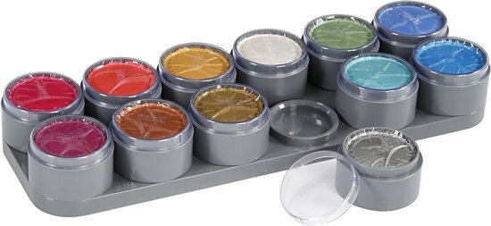 Grimas Schmink palletdoos op waterbasis, 12x15 ml, parelmoer kleuren