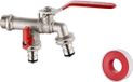 Ibergf Robinet de machine à laver double 1/2 pouce avec raccords de tuyau - Robinet à bille résistant au gel -10℃, résistance aux hautes températures 120℃, robinet d'arrêt sans égouttures, robinet extérieur en laiton, argent rouge