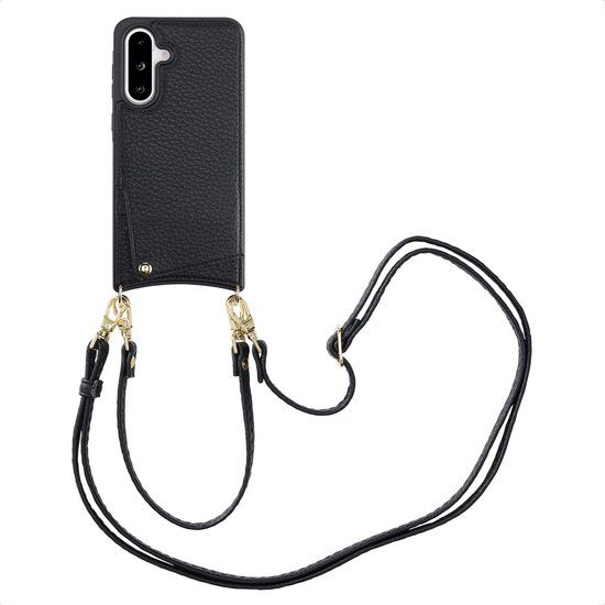 Selencia Hoesje - Geschikt voor Samsung Galaxy A36 / A56 (5G) - Backcover met koord en pashouder - Zwart