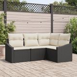 vidaXL Tuinbank Set 4 st Zwart en Wit polyrotan