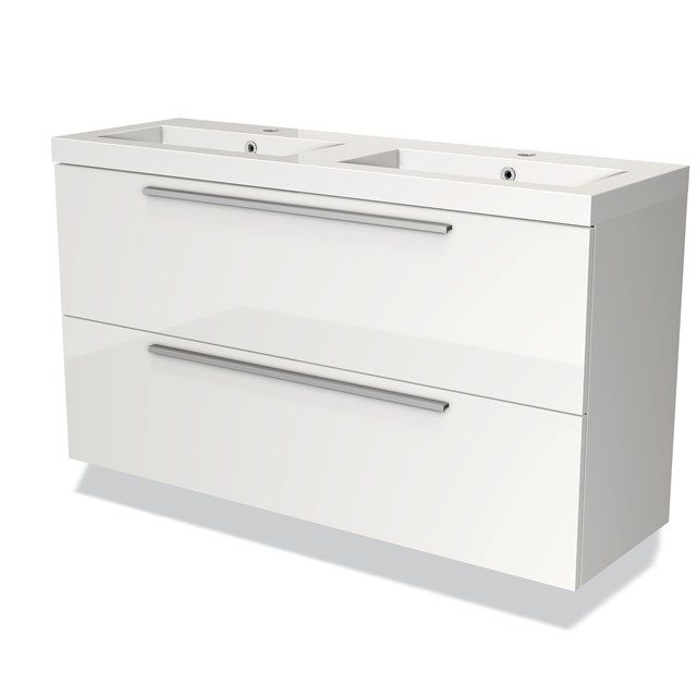 Maxaro Badkamermeubel 120cm Modulo Slim Hoogglans Wit 2 Lades Vlak Wastafel Mineraalmarmer - 6095835432472