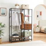 [en.casa] Kledingkast Larem open kast 180x120x40 cm zwart en walnootkleurig