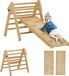 Triangle d'escalade Montessori 3-en-1 - Pliable, avec rampe pour glisser ou grimper - Contreplaqué de pin - Convient aux enfants de 18 à 48 mois - 147 x 64,5 cm - Kaki
