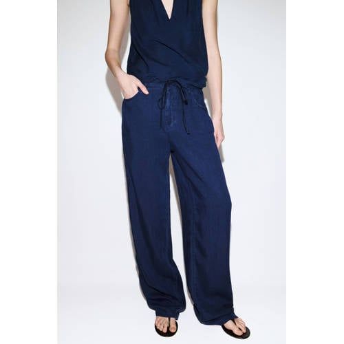 Mango Mango lyocell straight leg broek - donkerblauw