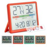 GIFTMARKET - Digitale binnenthermometer met hygrometer, comfortindicator, klok en kalender, kleur rood, ideaal voor thuis, ABS-materiaal, afmetingen 9,3 x 7,2 x 1,6 cm