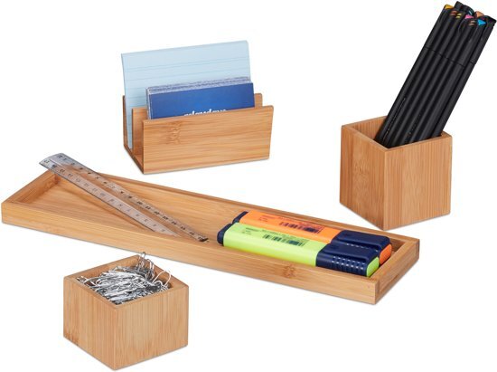 Relaxdays Bureau organizer - pennenbak - bamboe - memohouder - set - bureau accessoires