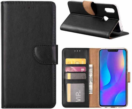 Booktype / Portemonnee TPU Lederen Hoesje voor Huawei P Smart+ Plus - Zwart