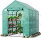 Serre XXL 3 niveaux 18 étagères Housse PE avec fermeture éclair Housse pour plantes Résistant aux intempéries et aux UV avec piquets de sol et cordes pour jardin extérieur 195 x 214 x 143 cm Vert