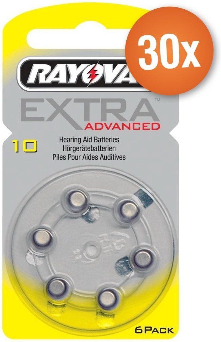 Rayovac Voordeelpak gehoorapparaat batterijen - Type 10 (geel) - 30 x 6 stuks + gratis batterijtester
