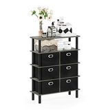 Furinno FRANS Entryway tafel, 4-laags gereedschapsloze montageconsoletafel met lade opbergbakken, open plank banktafel, bijzettafel, voor woonkamer, thuiskantoor, entree, Frans eiken/zwart/zwart