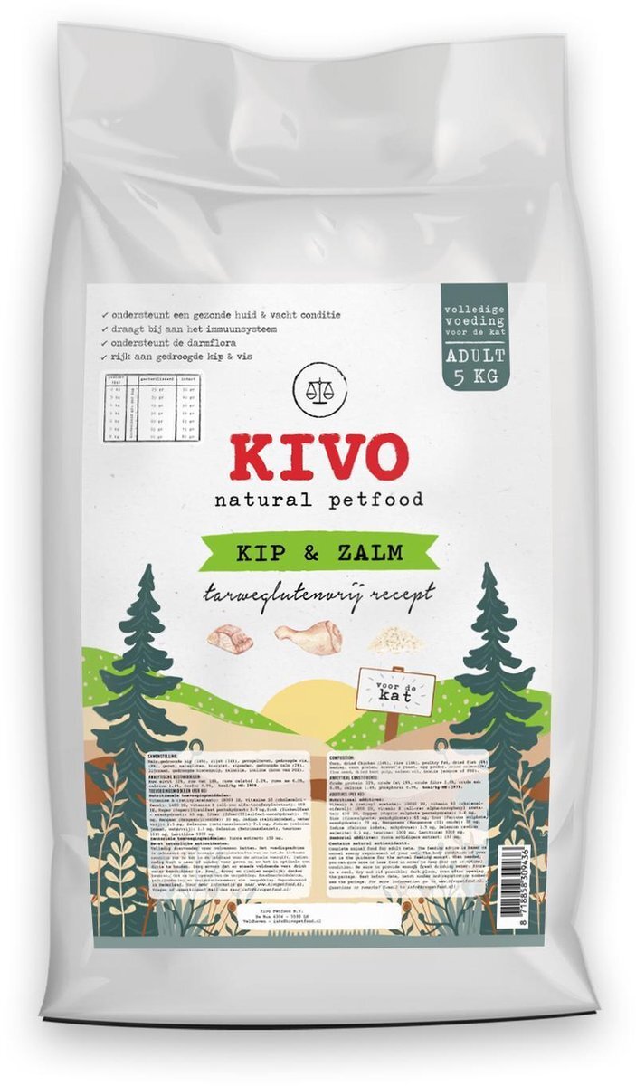 Kivo Petfood Kat - Kattenbrokken Kip & Zalm - huid & vacht - 5 kg