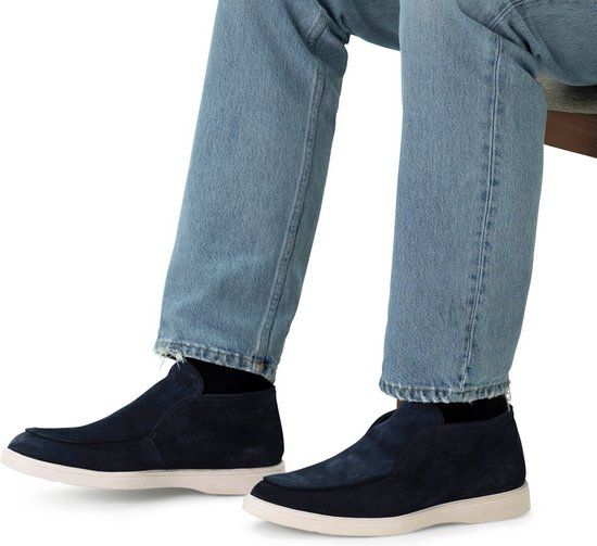 Manfield - Heren - Donkerblauwe suède Chelsea boots - Maat 46