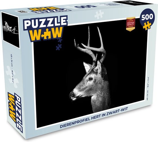 MuchoWow Puzzel Dierenprofiel hert in zwart-wit - Legpuzzel - Puzzel 500 stukjes