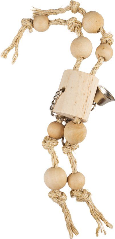 Duvoplus Vogel Speeltje - Sisaltouw & Houten Kralen - 30x15x5.5cm - Beige