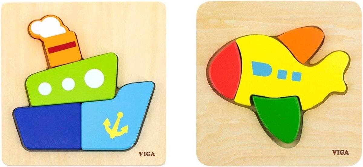 Viga Toys Puzzelset Boot + Vliegtuig Klein