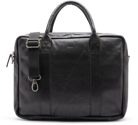 Manfield - 18 inch zwarte leren laptoptas