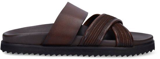 Manfield - Heren - Bruine leren slippers - Maat 44