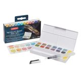 Derwent Inktense Metallic Verfset op Reisformaat, Bevat 12 Kleuren, Waterbrush en Spons, Verven, Ideaal voor Knutselen, Professionele Kwaliteit, 2305657