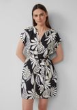 s.Oliver Jurk Zwart Viscosemix Gebloemd Lange Mouw V-hals Casual Maat 46