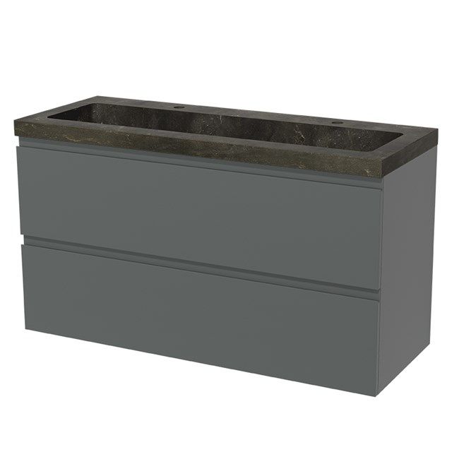 Maxaro Badkamermeubel 120cm Modulo Middengrijs 2 Lades Greeploos Wastafel Natuursteen Blue Stone