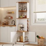 OKWISH Buffetkast – Hoekkast Met Wijnglasrek En 4 Wijnvakken – 40 x 40 x 182 cm – Ruimtebesparende Opbergkast Voor Keuken En Eetkamer – MDF Wit