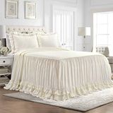 Lush Decor Ella Vintage Chic Ruffle Lace Sprei Ivoor Boerderij Stijl Lichtgewicht 3 Stuk Set Koning, Polyester