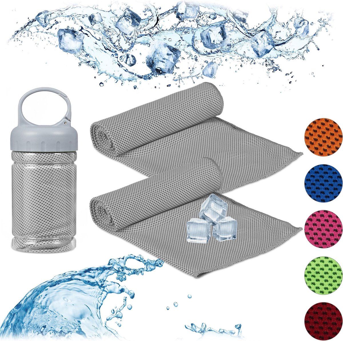Relaxdays verkoelende handdoek - sporthanddoek - ijshanddoek - cooling towel - 2 stuks grijs