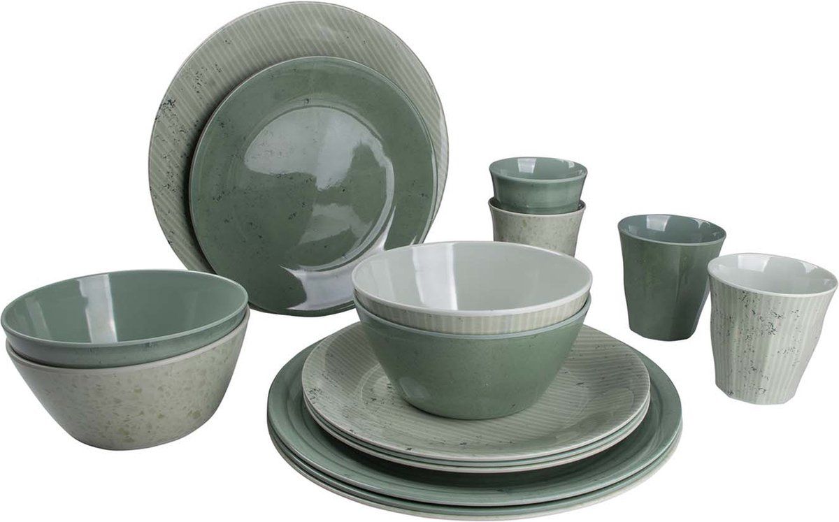 Bo-Camp - Mix & Match 16-Piece Melamine Dinnerware Set - Green