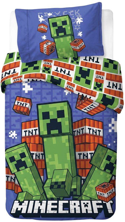 4KidsOnly Minecraft Dekbedovertrek Eenpersoons Katoen Meerkleurig 140x200 cm