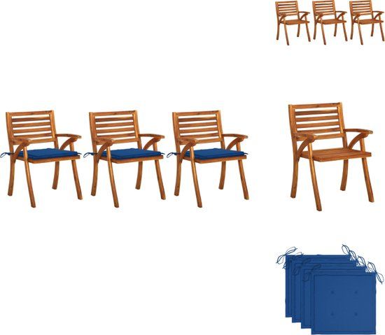vidaXL Eetkamerstoel - Massief Acaciahout - Koningsblauw Kussen - 59x59x87cm - Tuinstoel