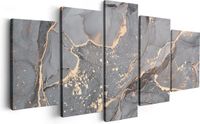 Artaza Canvas Schilderij Vijfluik Abstracte Luxe Kunst van Marmer met Goud - 200x100 - Canvas Print