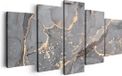 Artaza Canvas Schilderij Vijfluik Abstracte Luxe Kunst van Marmer met Goud - 200x100 - Canvas Print
