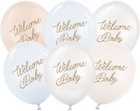 PartyDeco Latex ballonnen 'Welcome Baby' - mix pastelkleuren blauw/ wit - 6 stuks