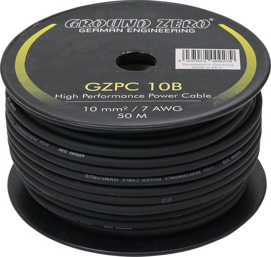 Ground Zero GZPC 10B - HQ Stroomkabel - 10 mm² zwart 50 m