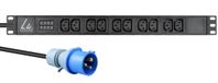 Lanview LVR-3MIEC-AMP-10C13 1U Metered PDU with 10 C13 Outlets, 3m Cord, IEC 60309 Plug, Black