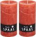 Spaas Rustieke Cilinderkaars/Stompkaars - 2 Stuks - Oranje - 7 x 13 cm - 60 Branduren