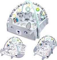 Ladanas Multifunctioneel Speelkleed Baby + Buikligtrainer - Babygym met AANPASBARE WANDEN - Speelmat met Boog - Incl. 20 Ballen + 5 Speeltjes - Vanaf 0m+