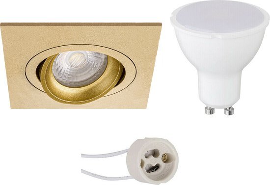 LED Spot Set - Proma Borny Pro - GU10 Fitting - Dimbaar - Inbouw Vierkant - Mat Goud - 6W - Warm Wit 3000K - Kantelbaar - 92mm