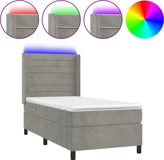 vidaXL Boxspring met matras en LED fluweel lichtgrijs 90x200 cm