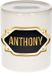 Bellatio Decorations Shoppartners Bv Spaarpot met voornaam Anthony - wit - met goud/zwart embleem - 8 x 9 cm - keramiek - met afsluitdop - cadeau verjaardag