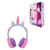 LEXIBOOK HPBT015UNI Opvouwbare Bluetooth en bedrade lichtgevende hoofdtelefoon met 3D-eenhoornontwerp en volumebeperking, roze