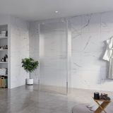 Fortifura Galeria Vrijstaande Inloopdouche - 90x200cm - helder geribbeld - antikalk - 8mm veiligheidsglas - 2 zijwanden - 30cm - wandsteunen en hoekprofielen - hoogglans chroom