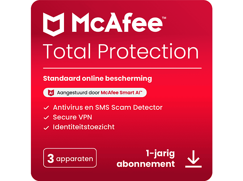 McAfee Total Protection - 3 Devices - 1 Year Subscription (Digital Download)